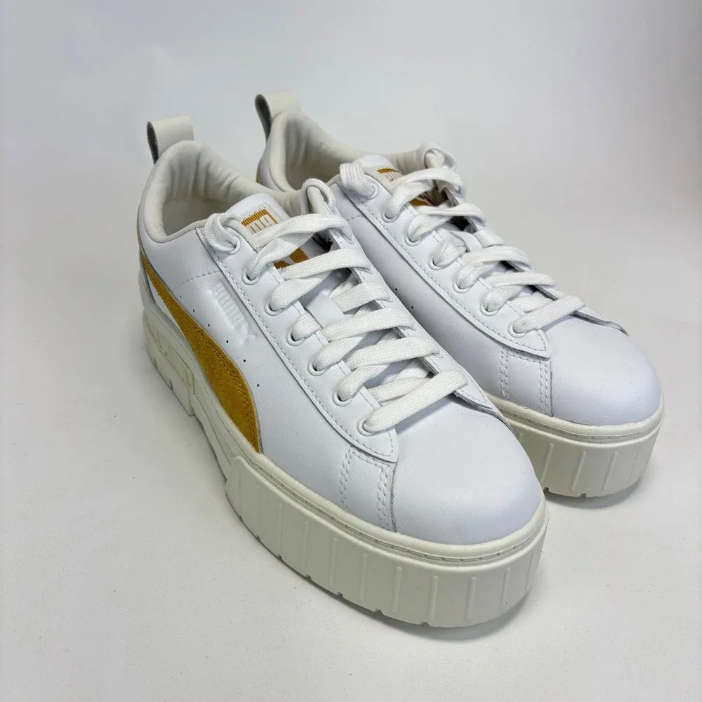Puma Mayze Lux Sneakers Womens 8‎ White Gold New Platform Chunky 401261-02